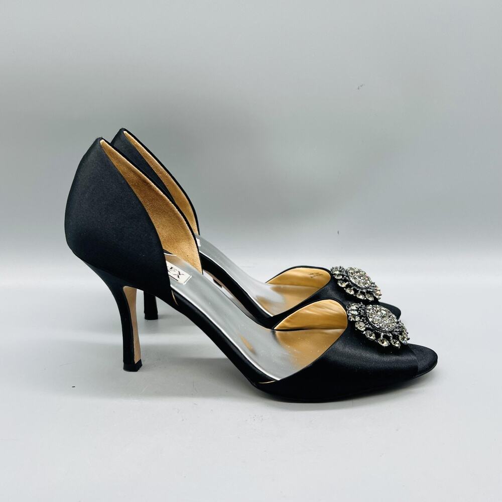 Badgley Mischka Shoes Womens 10 Black Rhinestone D'Orsay Peep Toe Stiletto Pumps